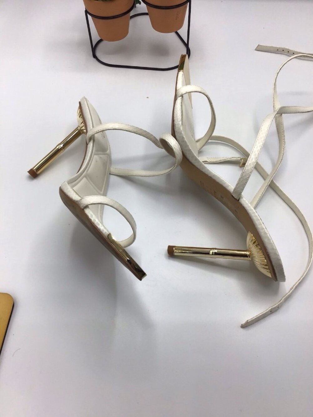 Aldo Womens White Metallic Gold Strappy Lace Up Heels Size 9 - Picture 4 of 9